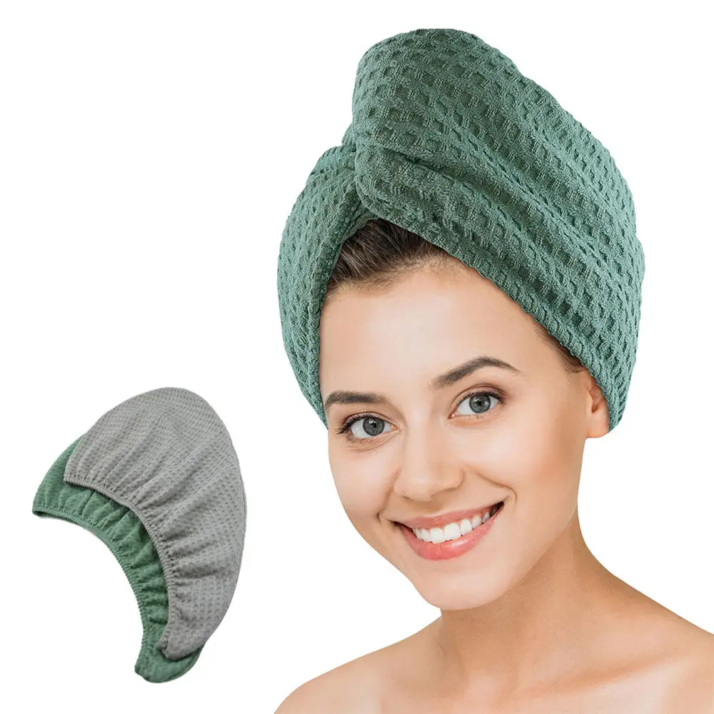 Wholesale Fashion Popular Designing Customized Microfiber Waffle Hair Turban Towel Hair Drying Cap
