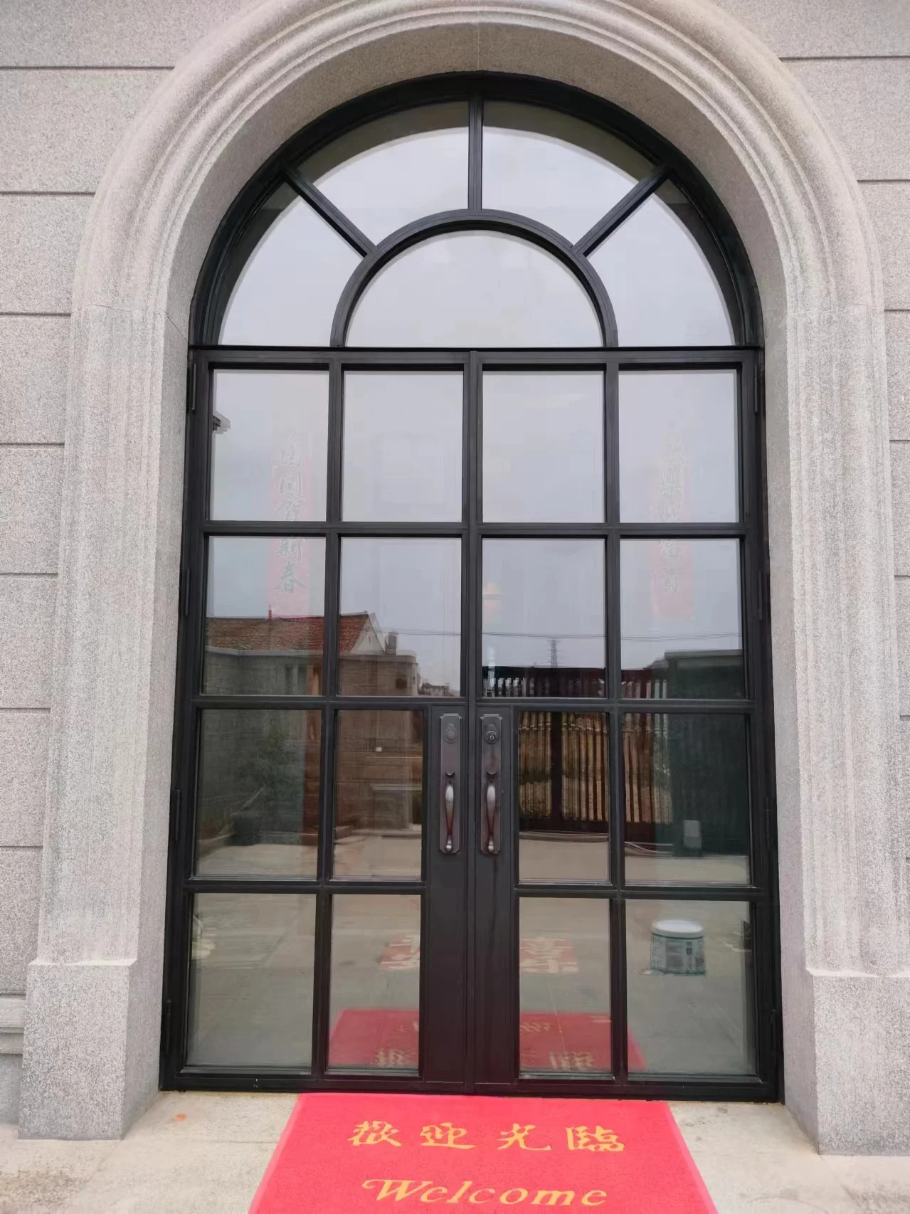 Arched French Design Interior Modern Iron Steel Waterproof Thermal Break Double Tempered Glass Casement Door