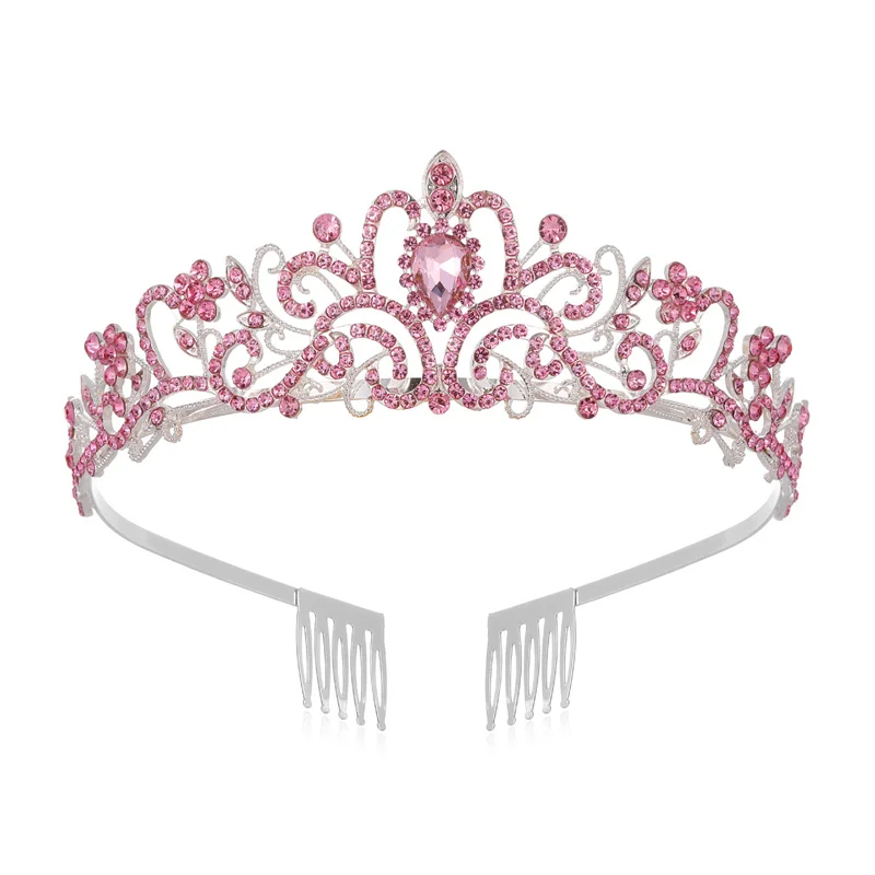 Best Selling Halloween Pink Rhinestone Crown Tiara Hair Jewelry Performance Birthday Party Alloy Hair Accessories For Girls