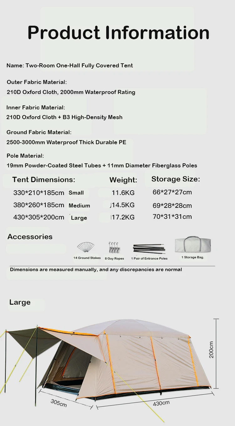 Large Capacity Automatic Camping Tent 5-8 People Two Bedrooms One Living Room Fully Inclusive Climbing Made Steel Oxford