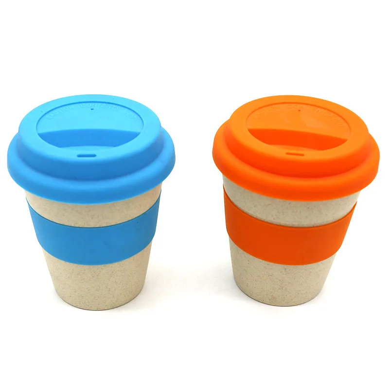 350ml Wheat Straw Cellulose Made Leak Proof Plastic Mini Coffee Mug with lid