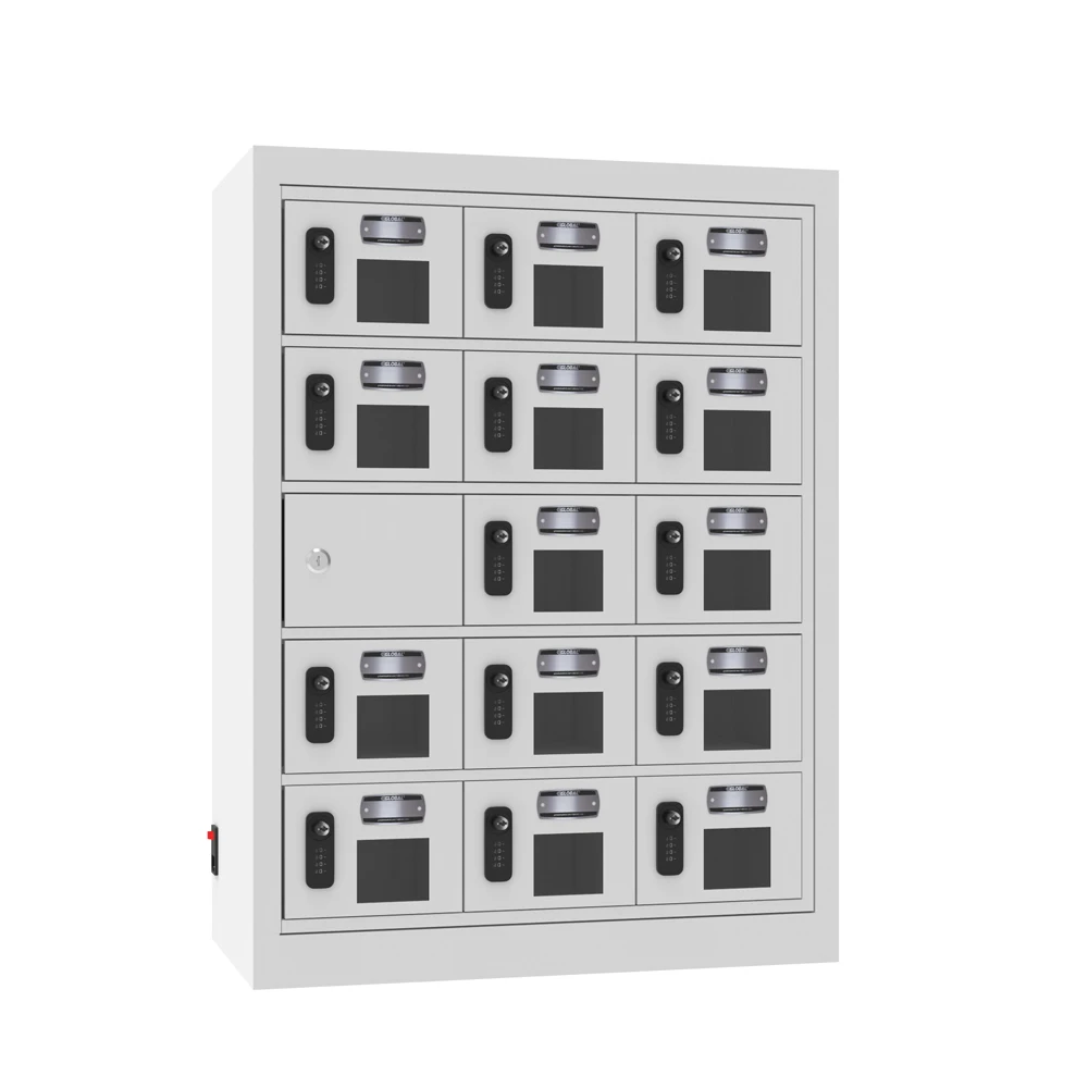 15 Door Wall Mounted Cell Phone Lockers Key Lock USB-C Mobile Phone Storage Charging Station Locker