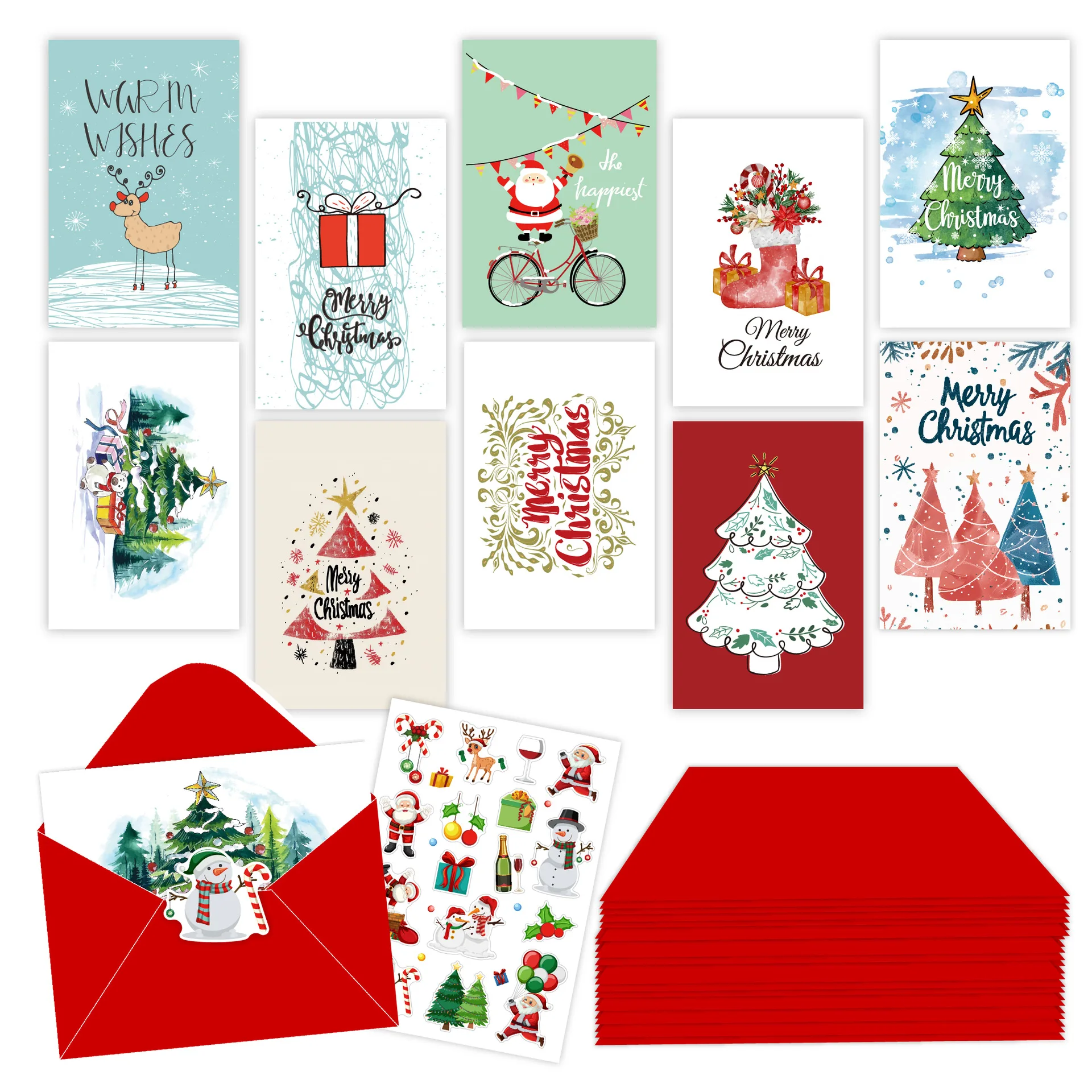 New INS Style Custom Christmas Card Colorful Fold In Half Durable Envelope Handwritten Festival Celebration Greeting Card Set