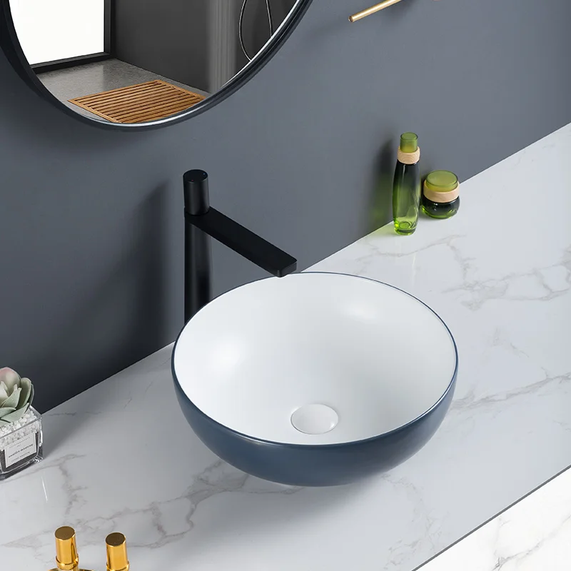 OVS Counter Top Modern Round Bathroom Ceramic Basin Vanity Vessel Sink Porcelain Gloss Glaze Art Basin Vessel Sink