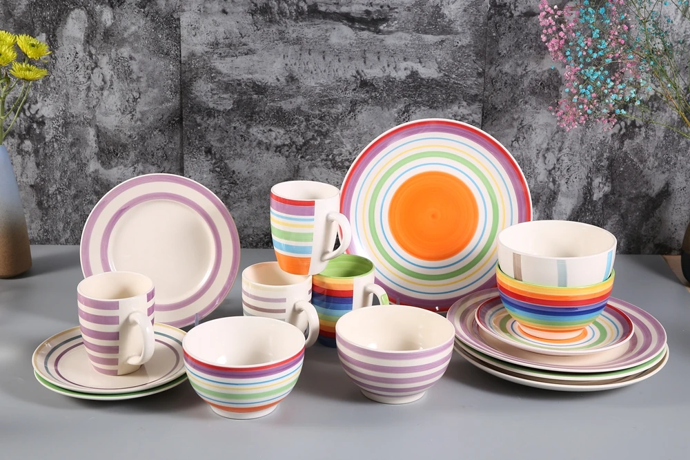 Sample Available wholesale handpainted dinner plates, latest ceramic dishes round emboss ceramic stoneware dinner set