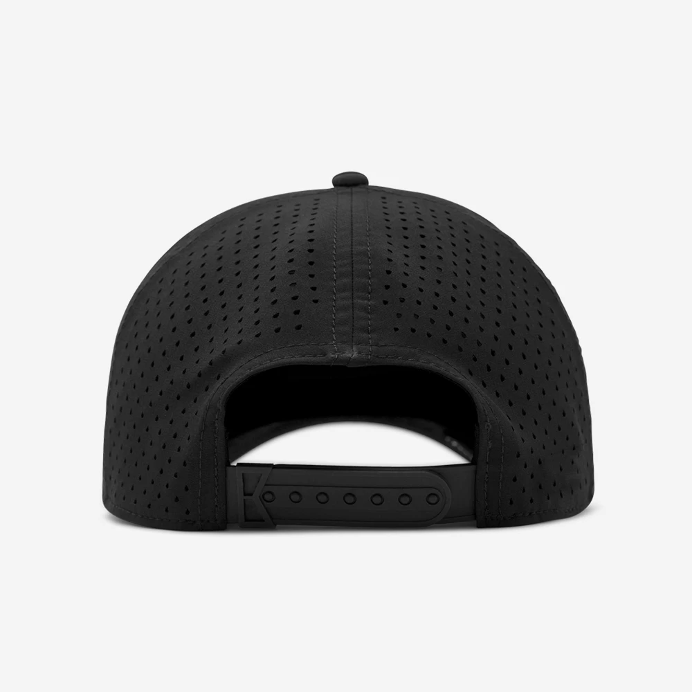 For Men Custom PVC Patch 5 Panel Black Laser Cut Perforated Hole Quick Dry Baseball Structured Dad caps performance golf hat