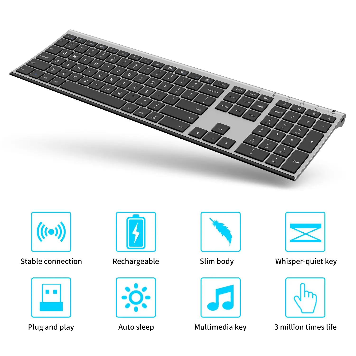 2.4GHz Rechargeable Compact Quiet Full Size Keyboard Mouse  Computer Wireless Keyboard and Mouse Combo