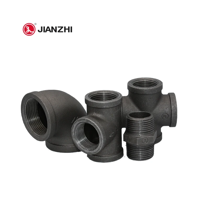 JIANZHI Fittings Plumbing Elbow Pipe Pressed Tee Pipe Fitting Coupling 1.5 Inch Black Malleable Fittings