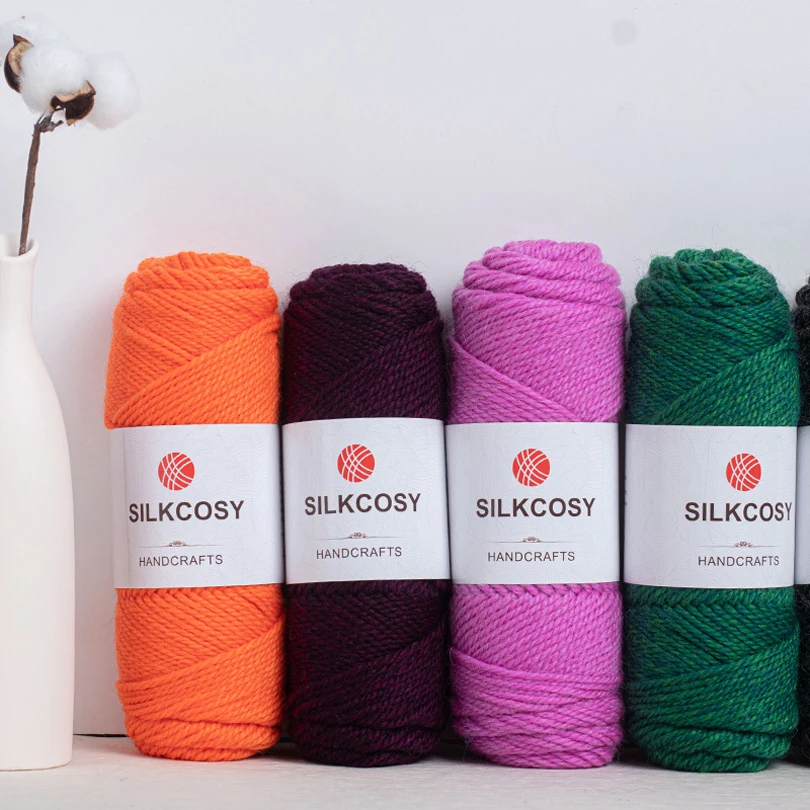 Оптовая продажа, 3 слоя, 100 г/рулон, мериносовая шерсть, акриловая трикотажная пряжа, крашеная цветная вязаная крючком необычная пряжа