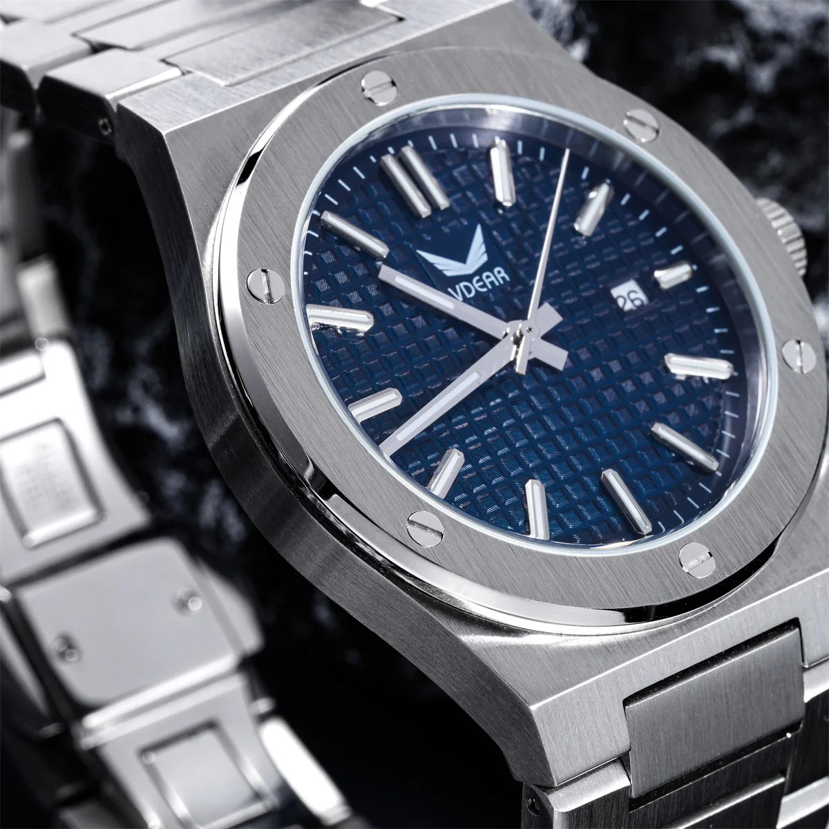 Classic Luxury Original Checkered Dial With Calendar Date Watches Customized Design Personalizable Black Mens Quartz Watch