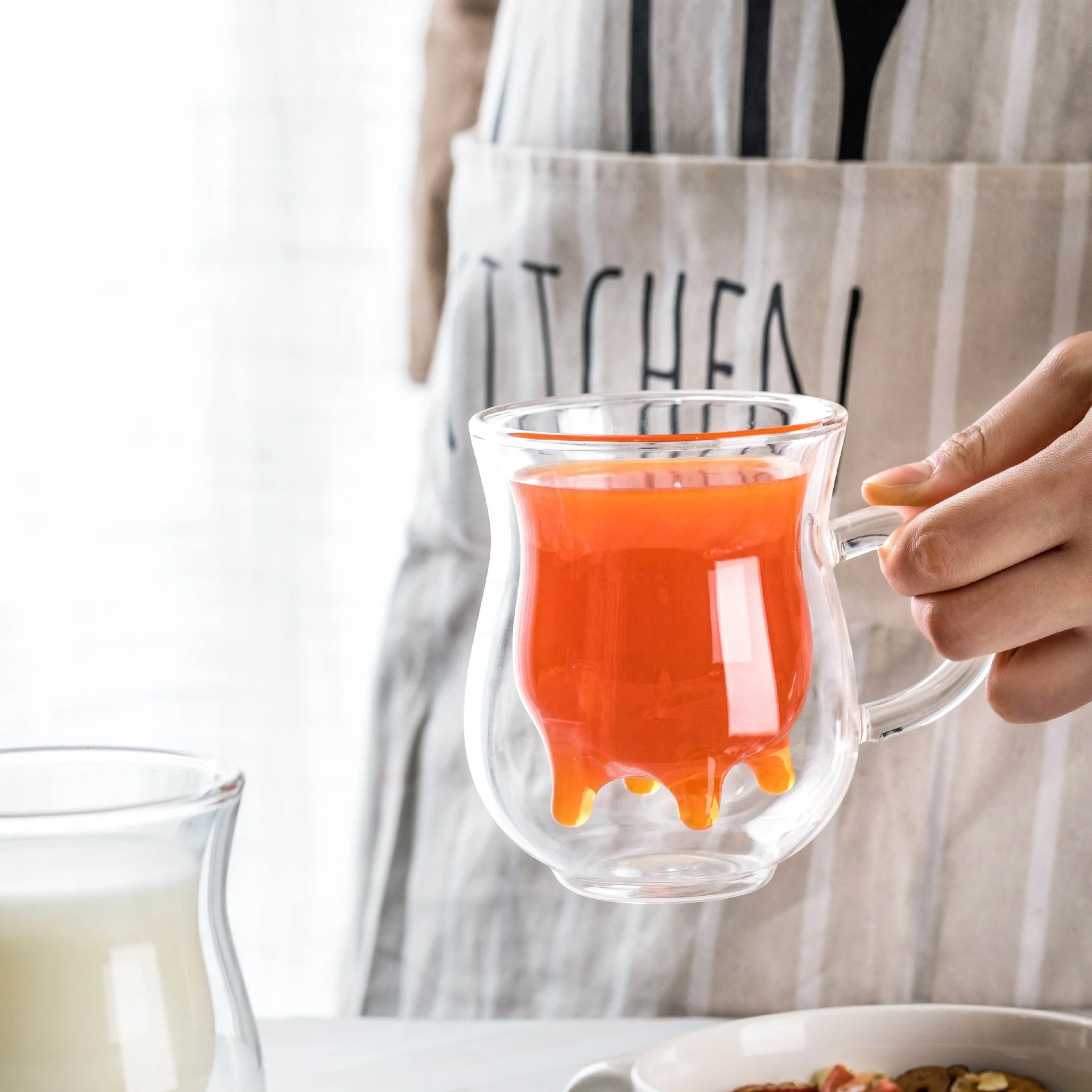 Creative Double Wall Cow Udder Milk Glass Cup Mug