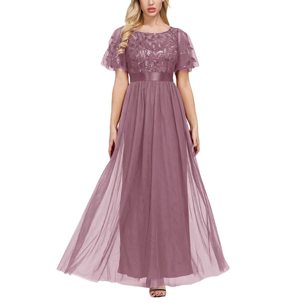 Luxury Embroidery Sequined Summer Party Gowns for Women Ladies Evening Dress