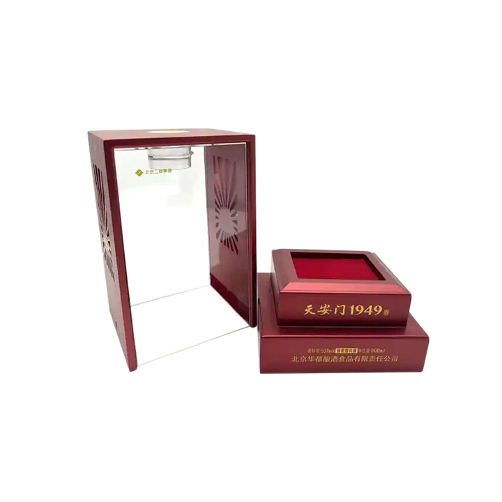 Customized Spirits Wooden Boxes White Wine Display Boxes with Transparent Acrylic Display Lids CNC Engraved Wooden Boxes