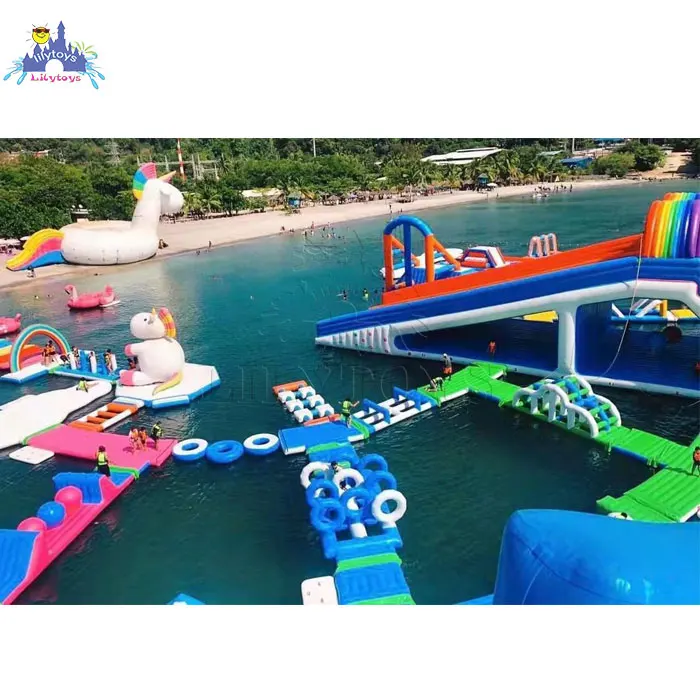 Lilytoys outdoor manufacturer sport floating aqua park inflatable obstacle inflatable sea water park slide for party rentals