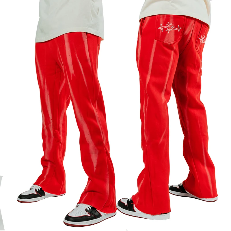 Custom mens flare sweat pants long trousers streetwear cotton bootcut drawstring heavyweig flared sweatpants