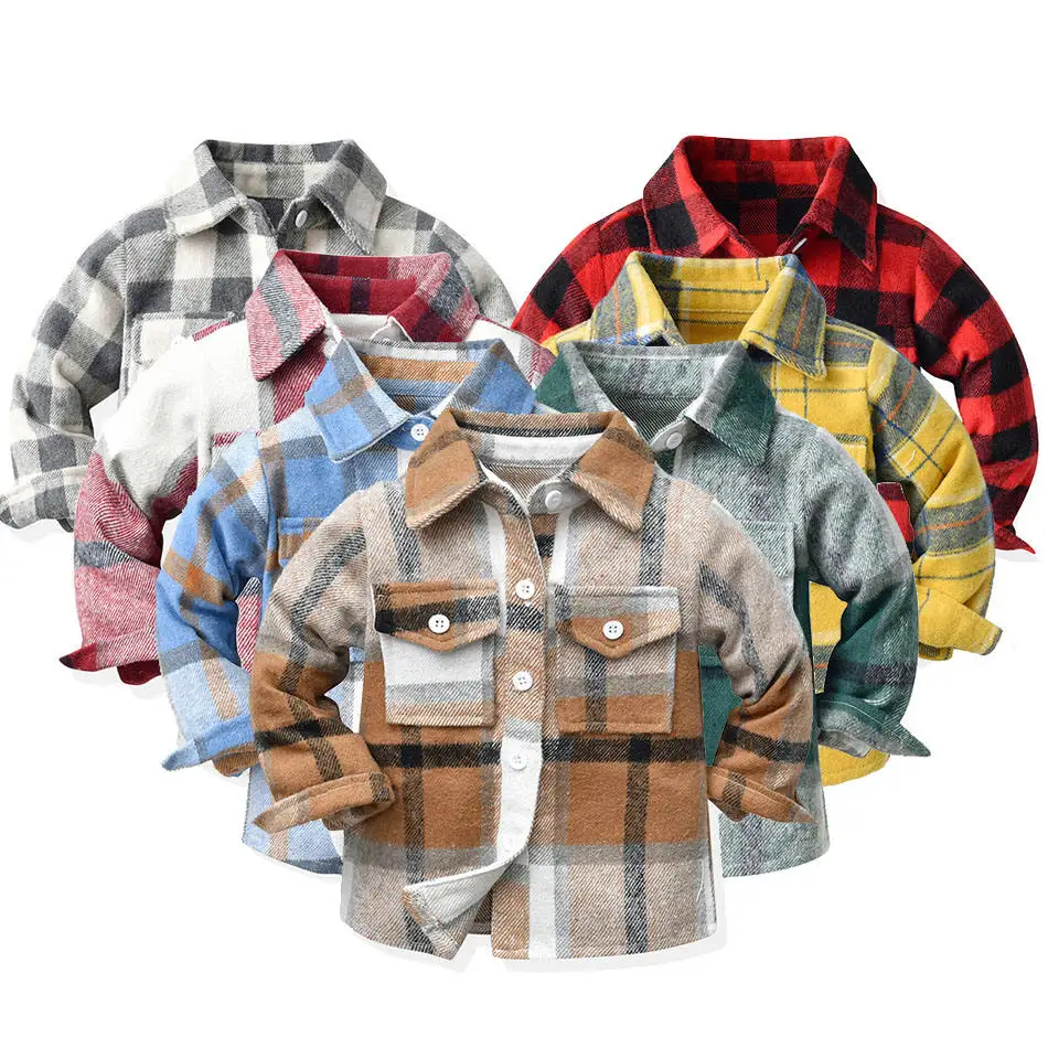 Spring/Autumn Long Sleeves Baby Boys Shirt Casual Turn-down Cotton Collar Shirts for Kids Blouses Cloth Plaid Shirt