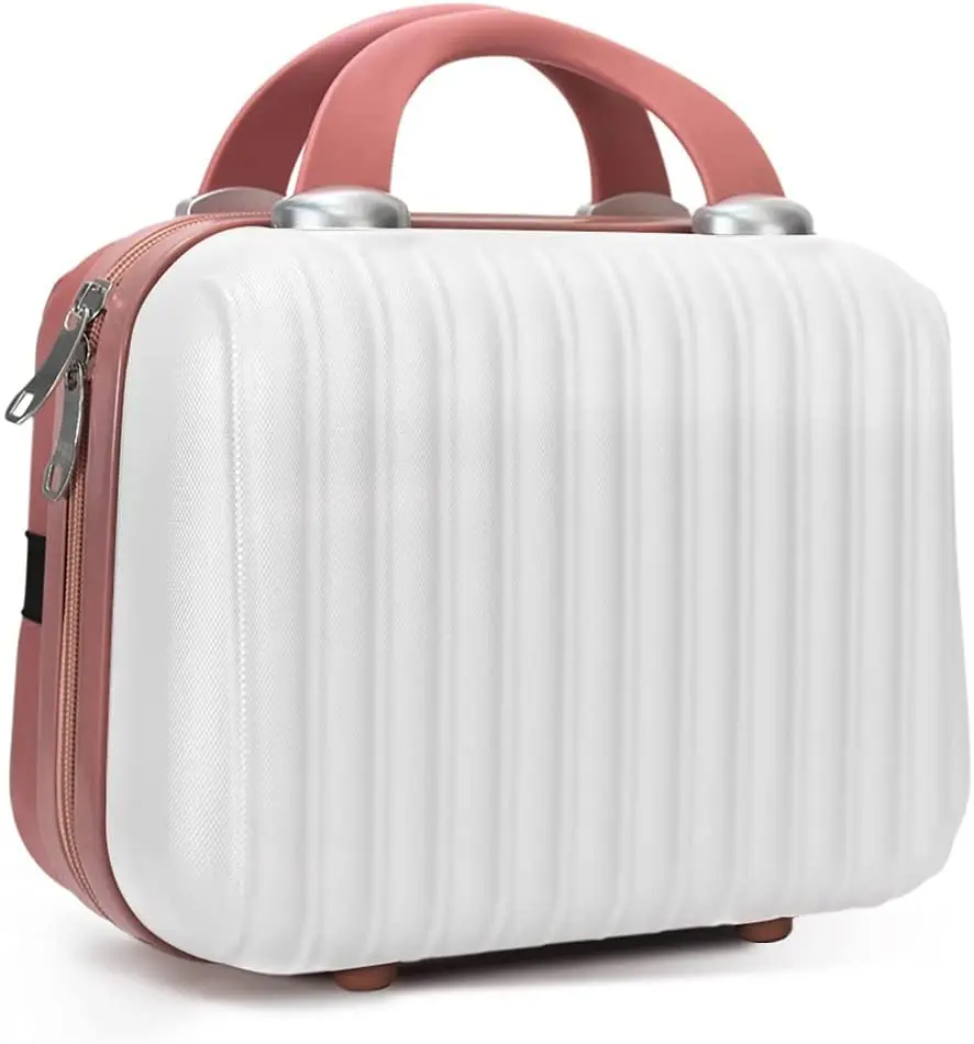 Makeup Travel Case Hard Cosmetic Organizer Bag Small Makeup Bag Box Retro Mini PC ABS Carrying Suitcase for Women Girls