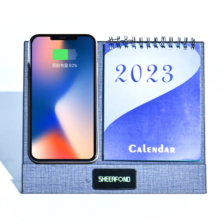 Hot selling multi-function desk calendar Promotion custom creative desktop calendars with wireless charging  calendar