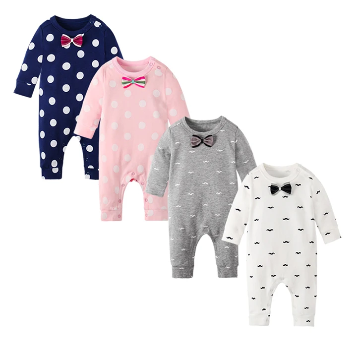 
Baby cotton climbing suit wave dot bow newborn climbing suit comfortable cute jumpsuit 