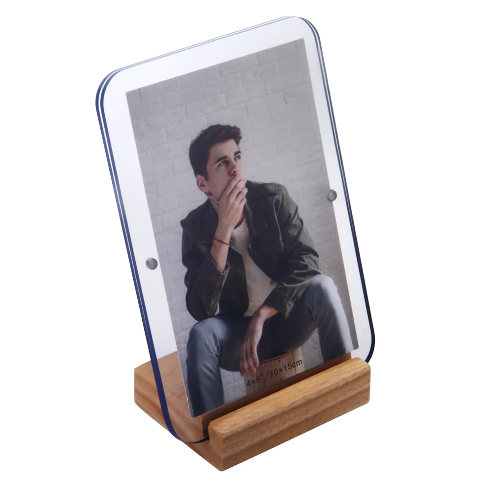 Innovative Design Acrylic Photo Frame  Thin Acrylic Sheet Photo Frame With Wooden Base