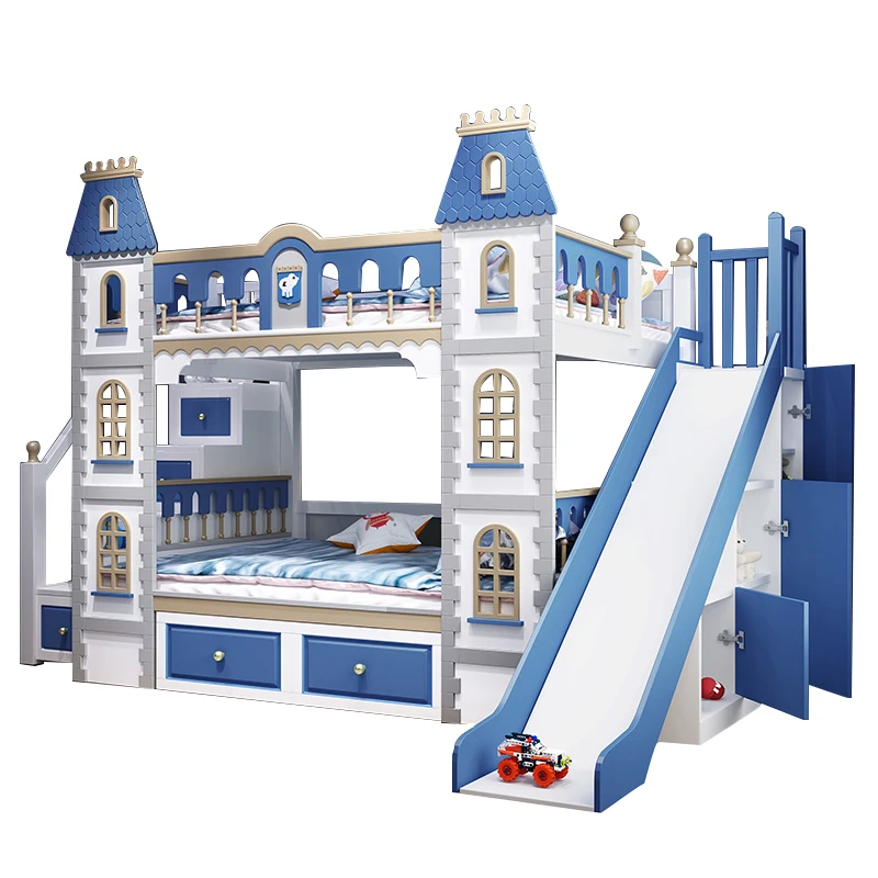 Роскошный детский Замок принцессы из массива дерева горка Кровать Принцесса/Замок принца кровать