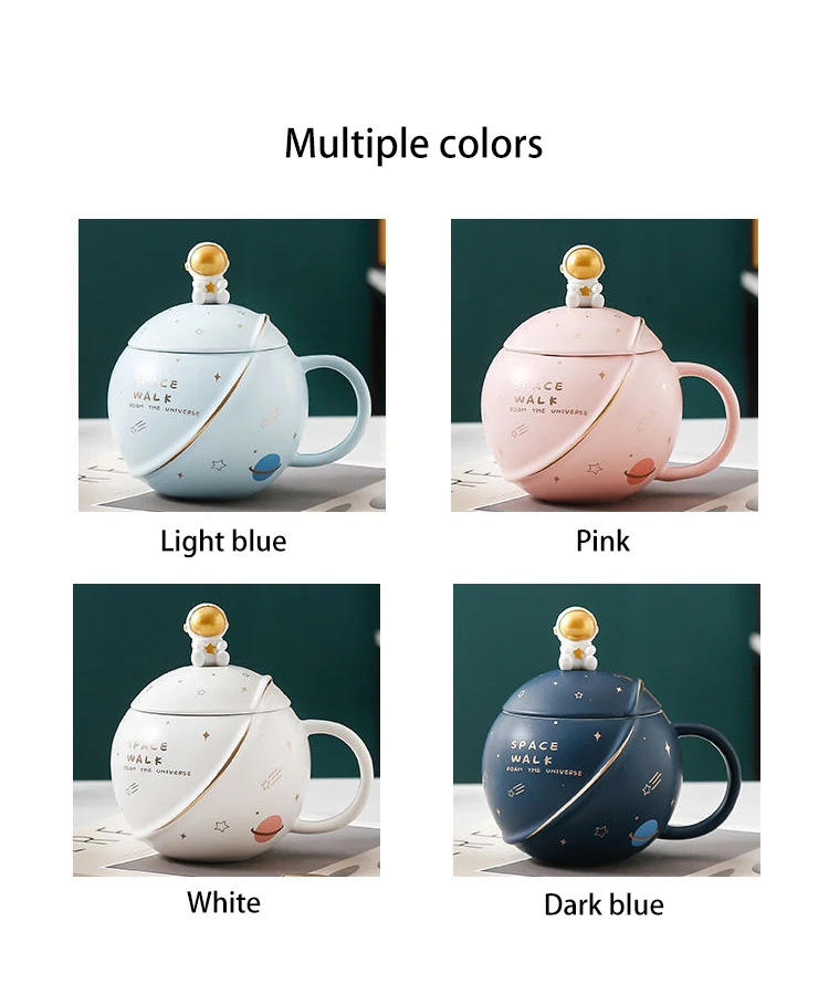 Creative Design Ceramic planet cup mug with lid and spoon Lovely bone china tea cup coffee mug for kid gift Multiple color