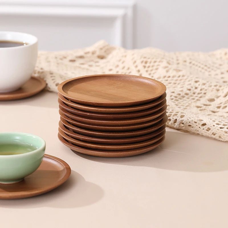 Wholesale Factory Round Square Bamboo Coaster Walnut Beech Wooden Tea Cup Coaster Set With Custom Size Logo