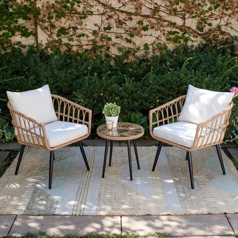 Factory supply E -commerce hot selling PE Rattan Chair And Table 3 sets backyard patio garden set Outdoor Bistro Set