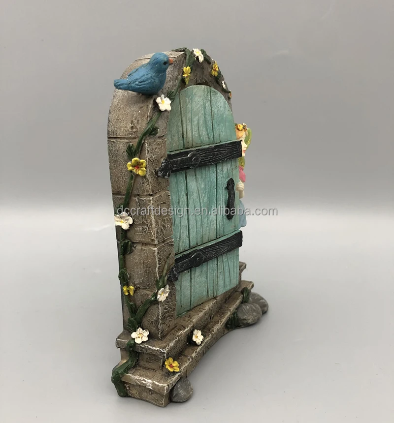 Spring Fairy Garden Ornaments Polyresin Woodland Fairytale Fairy opening Door Resin Turquoise Door