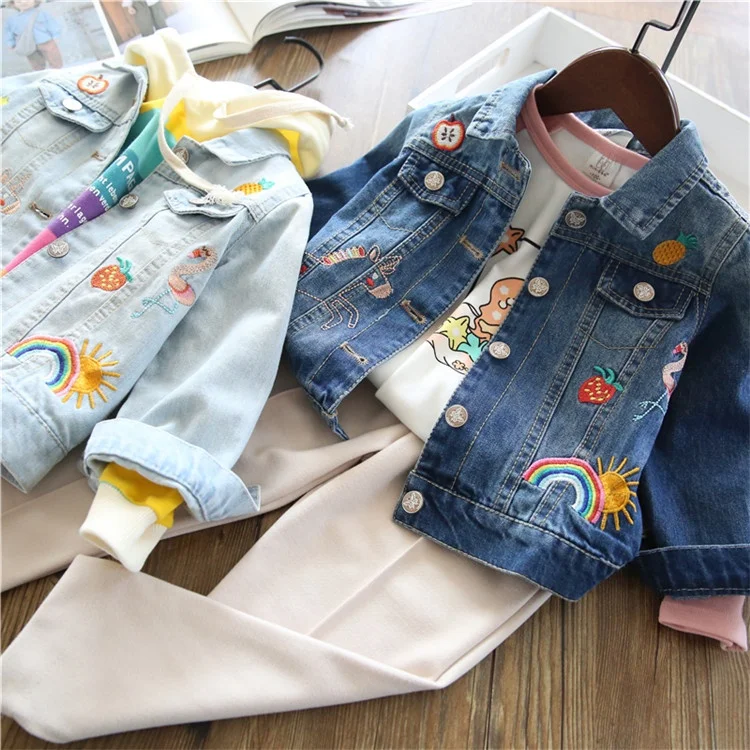 2021 latest design easy unicorn embroidered printed denim bulk jacket jean for children girl
