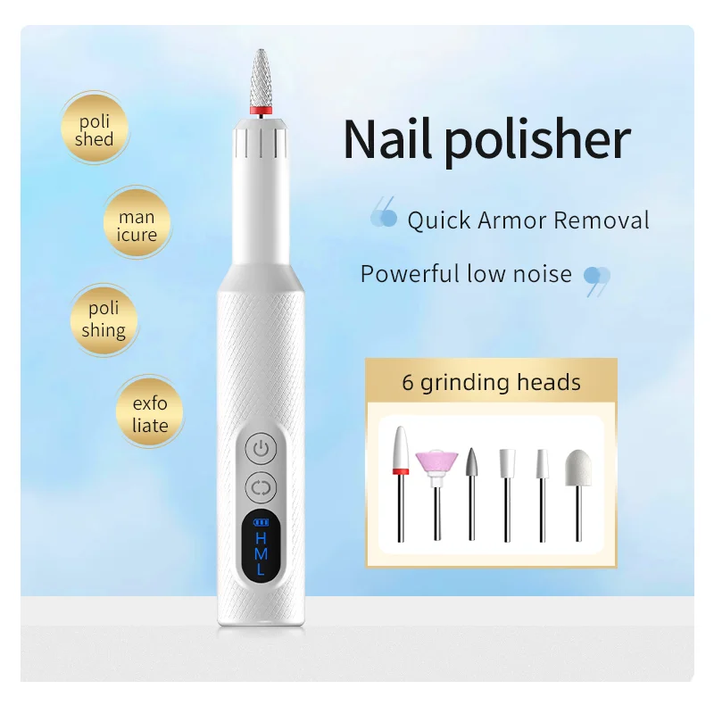 6 in 1 Nail Drill LED Display Usb Rechargeable Electric Portable Nail Polishing Nail Drill Machine With Base