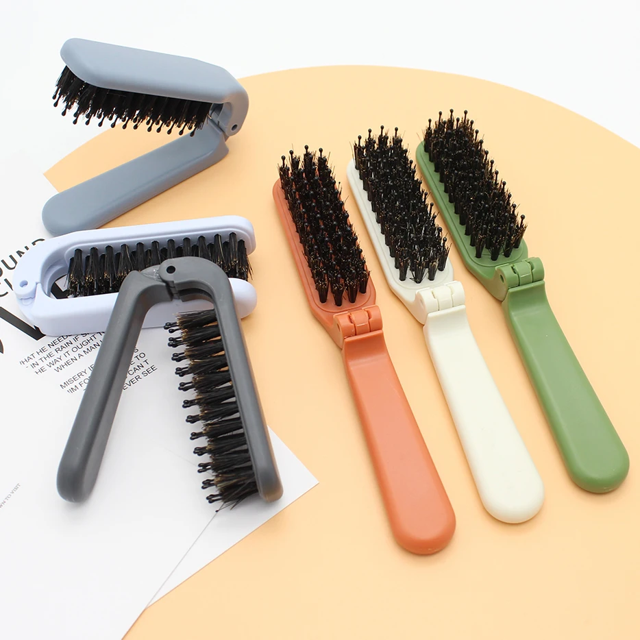 Wholesale Collapsable Pocket Smoothing Hair Brush Small Folding Natural Boar Bristle Styling Hair Brushes For Women Curly Hair