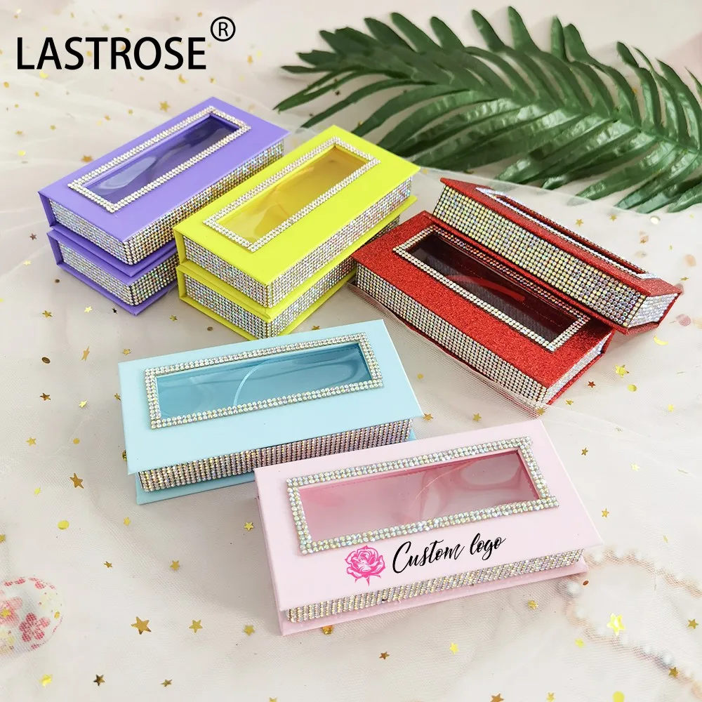 wholesale private label glitter lash box  empty window box case for mink lashes rectangle eyelashes packaging diamond lashes box