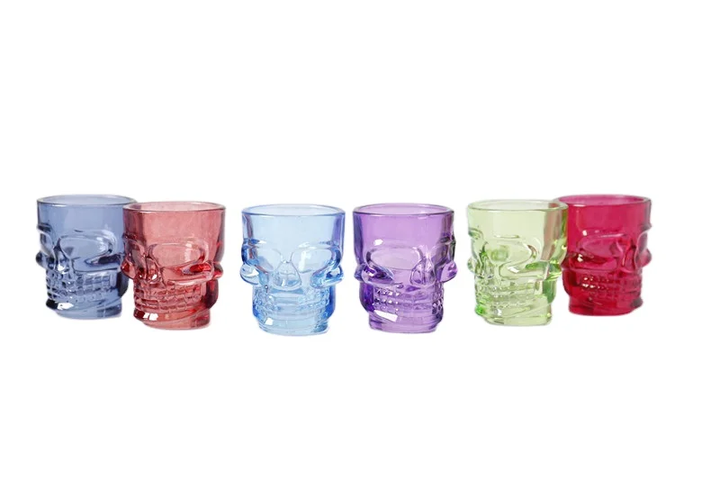 Custom color 1.5oz 45ml clear whisky vodka  glass cup skull shaped shot glass set for gift bar party
