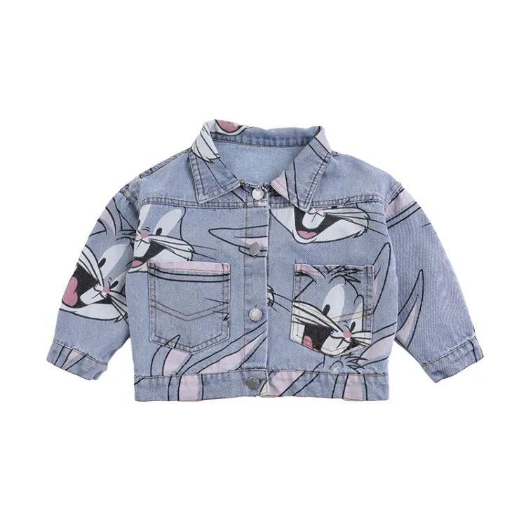 New Hot Sell Kids Cartoon Long-eared Rabbit Print Denim Coat Girls Jean Jackets