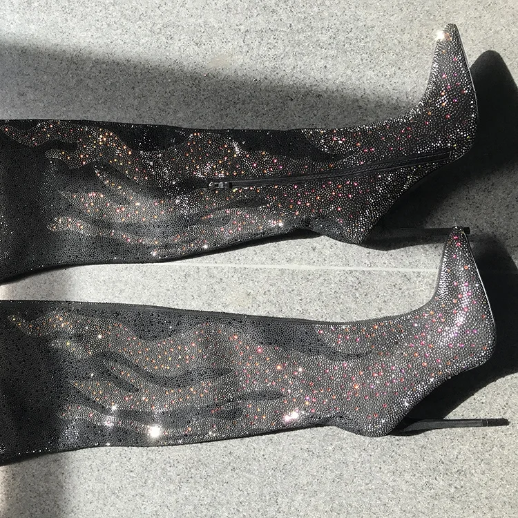 New arrival rhinestone thigh high stiletto boots for women and ladies factory wholesale