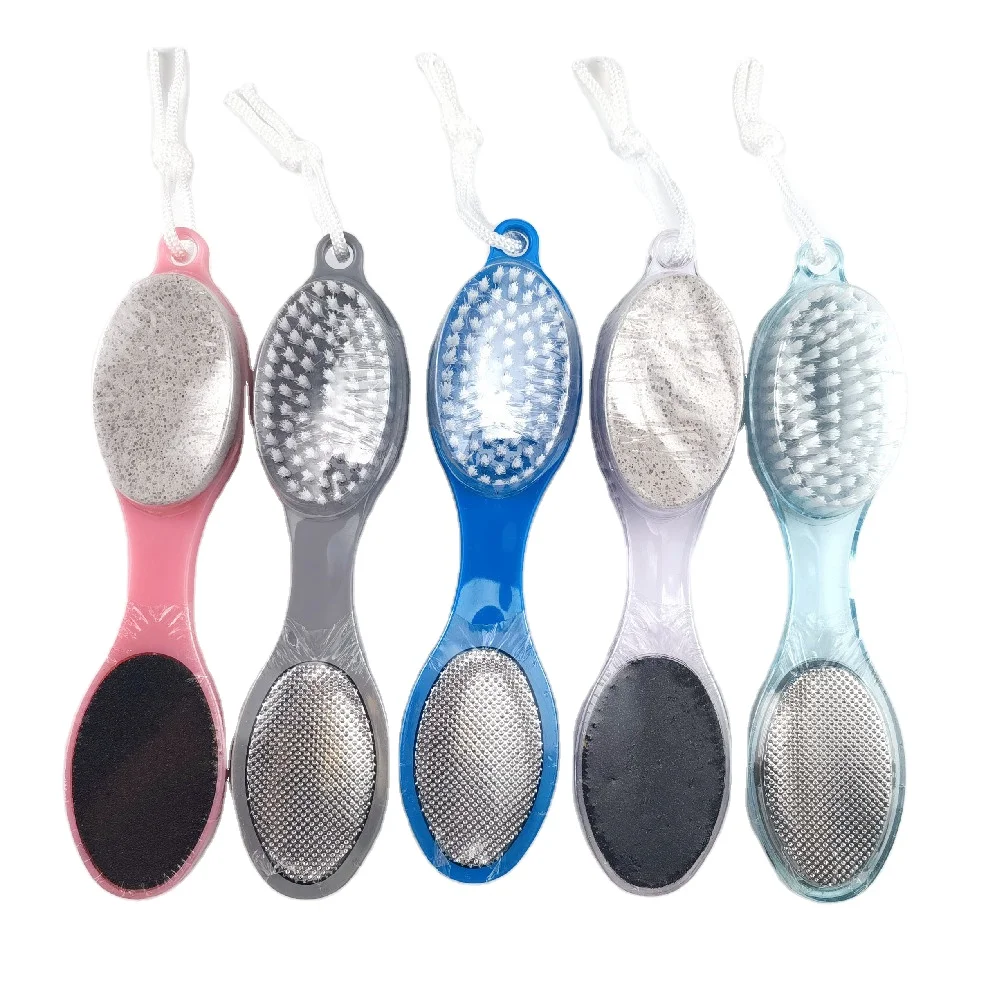 RTS Amazon hot selling file foot brush plastic pedicure  callus remover plastic 4 in 1 pedicure  foot file brush