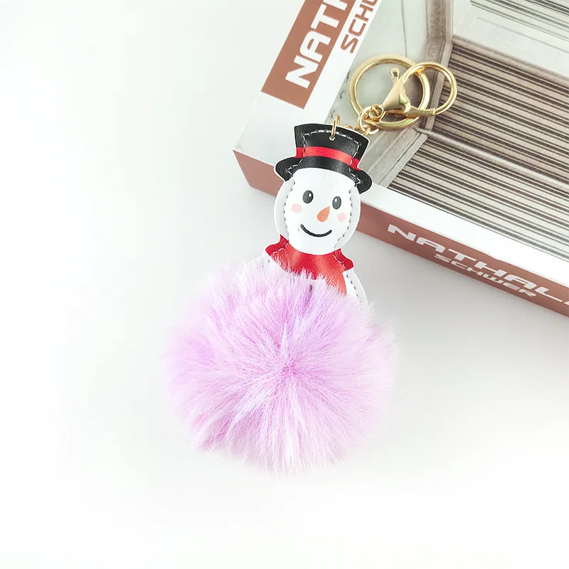 10cm Fluffy Fake Rex Santa Snow Man Fur Pompom bulk puff Ball Mini furry keychain Pom Pom fur ball keychains for Christmas gift