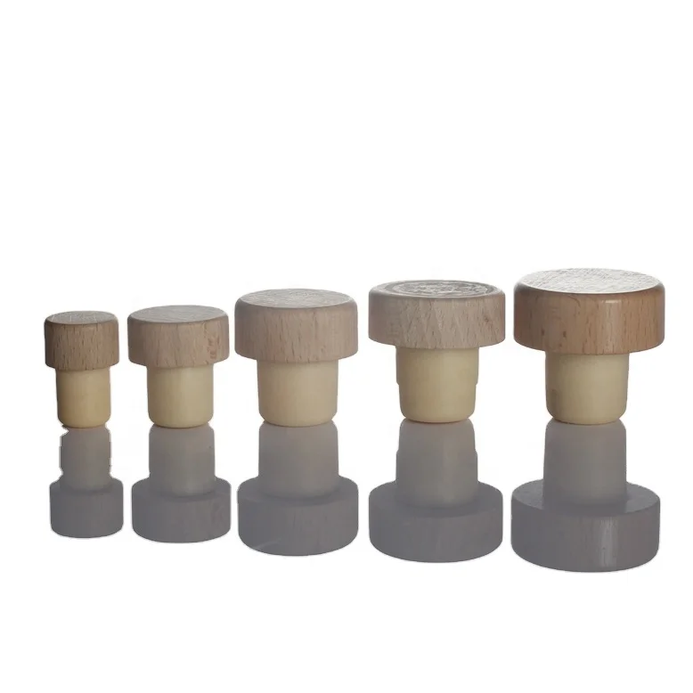 Customized luxury wooden bottle stopper T cap gin whiskey spirits bar top synthetic