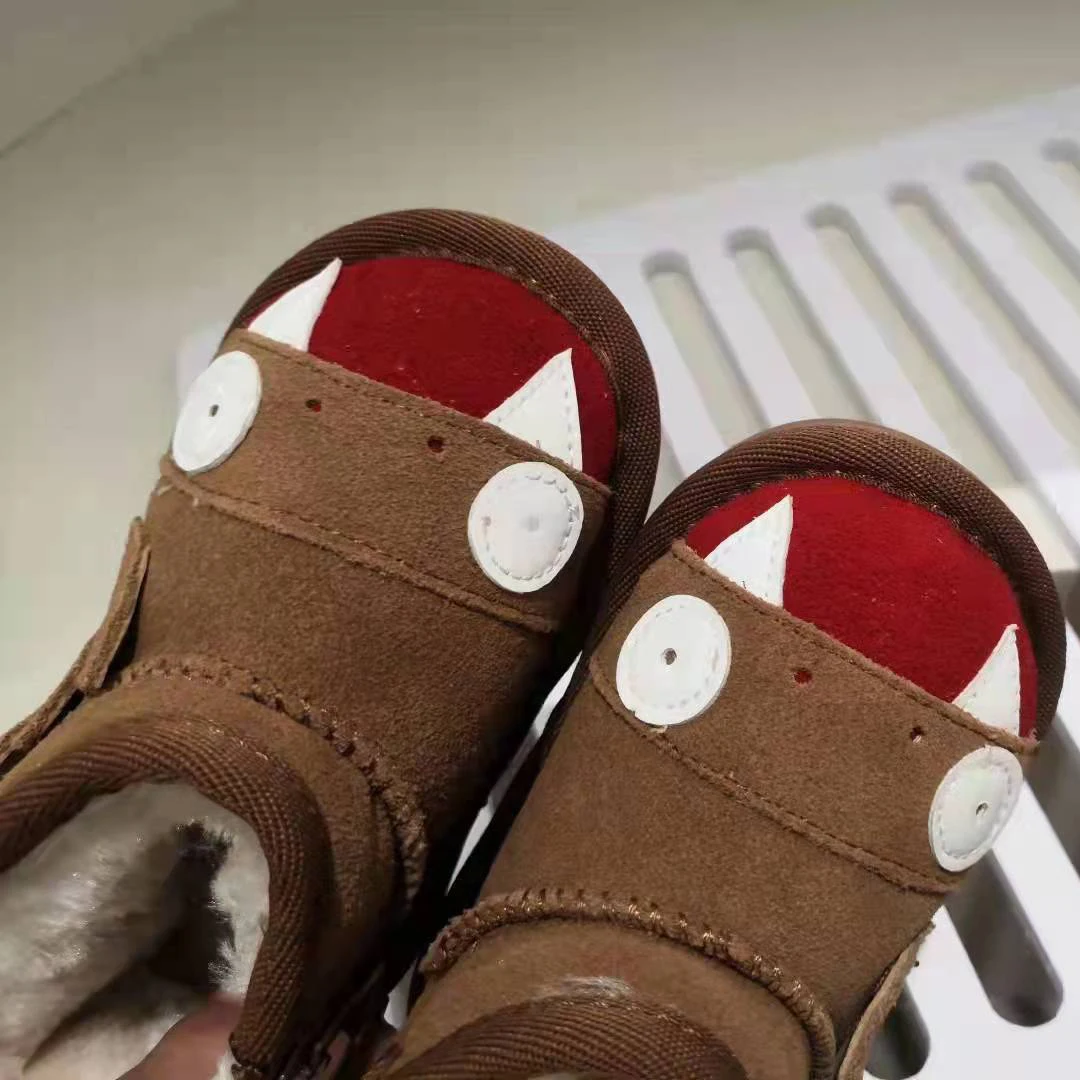 Winter cute monster pattern soft  winter ankle zipper custom unisex baby boots toddler shoes for children