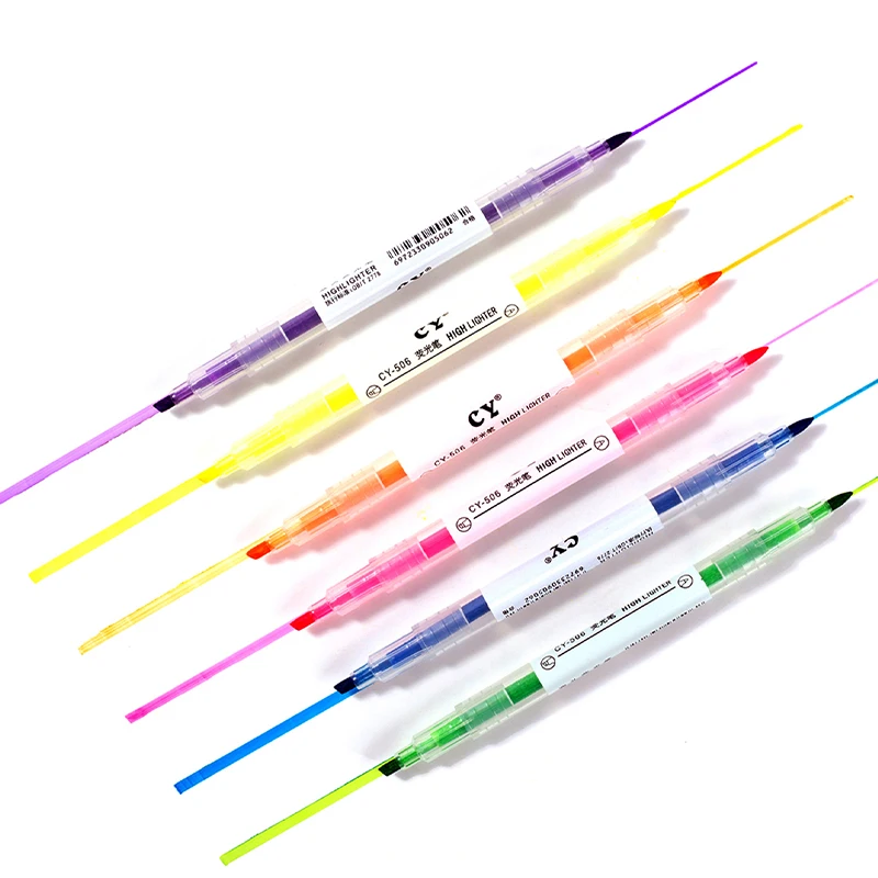 6 Colors Double Head Markers Smooth Lines Student Office Classroom Chisel Tip Highlighters