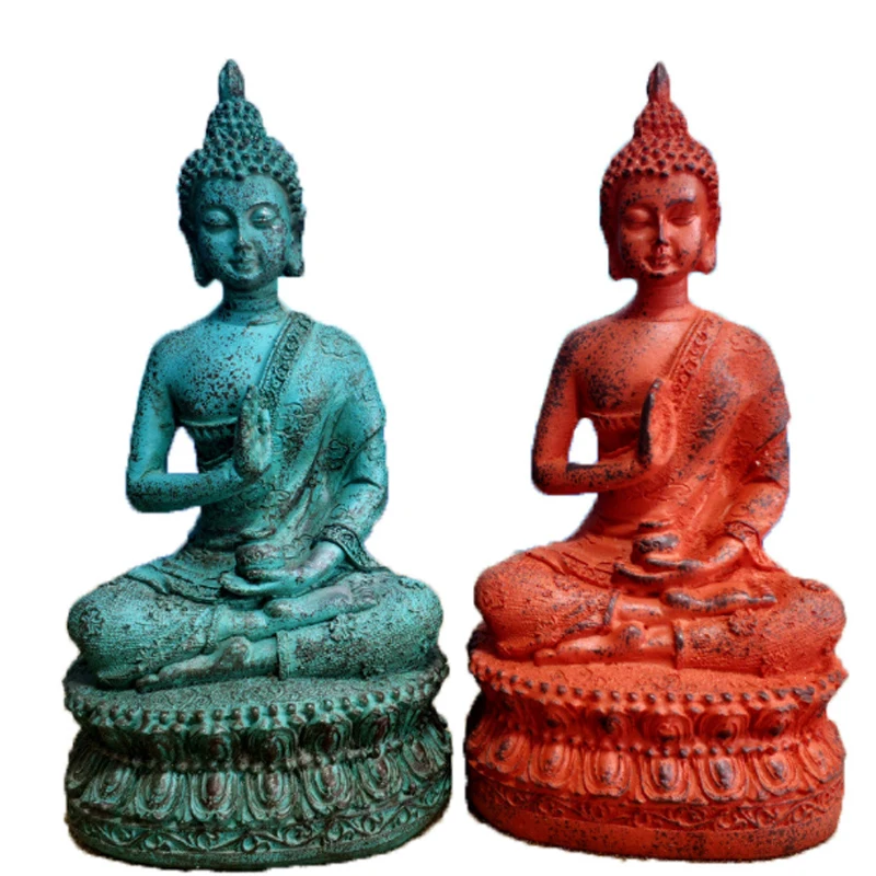 Resin Vintage Buddha Statue Thailand Shakyamuni Figurines Seated Statue Meditation Altar Home Decoration Accessories