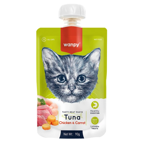 Wanpy Tasty Meat Paste Cat Treat10 Pieces Fresh Tuna with Chicken & Carrot for All Size Cats Treat 90 gr  Wet Food