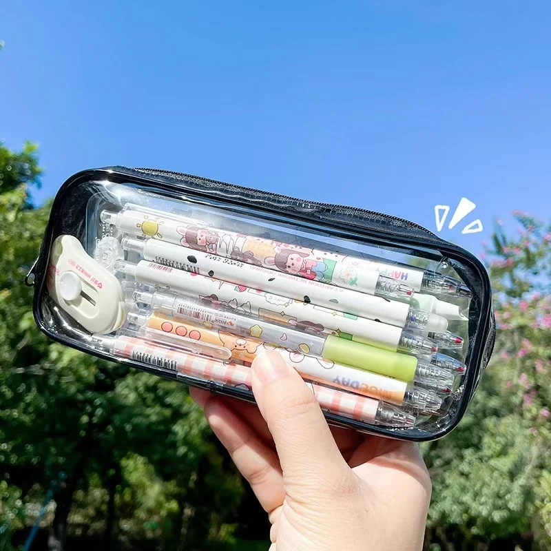Wholesale Custom Printed Transparent PVC Pencil Case with zipper Large Capacity Clear Pencil Case Pouch Bag for School Office