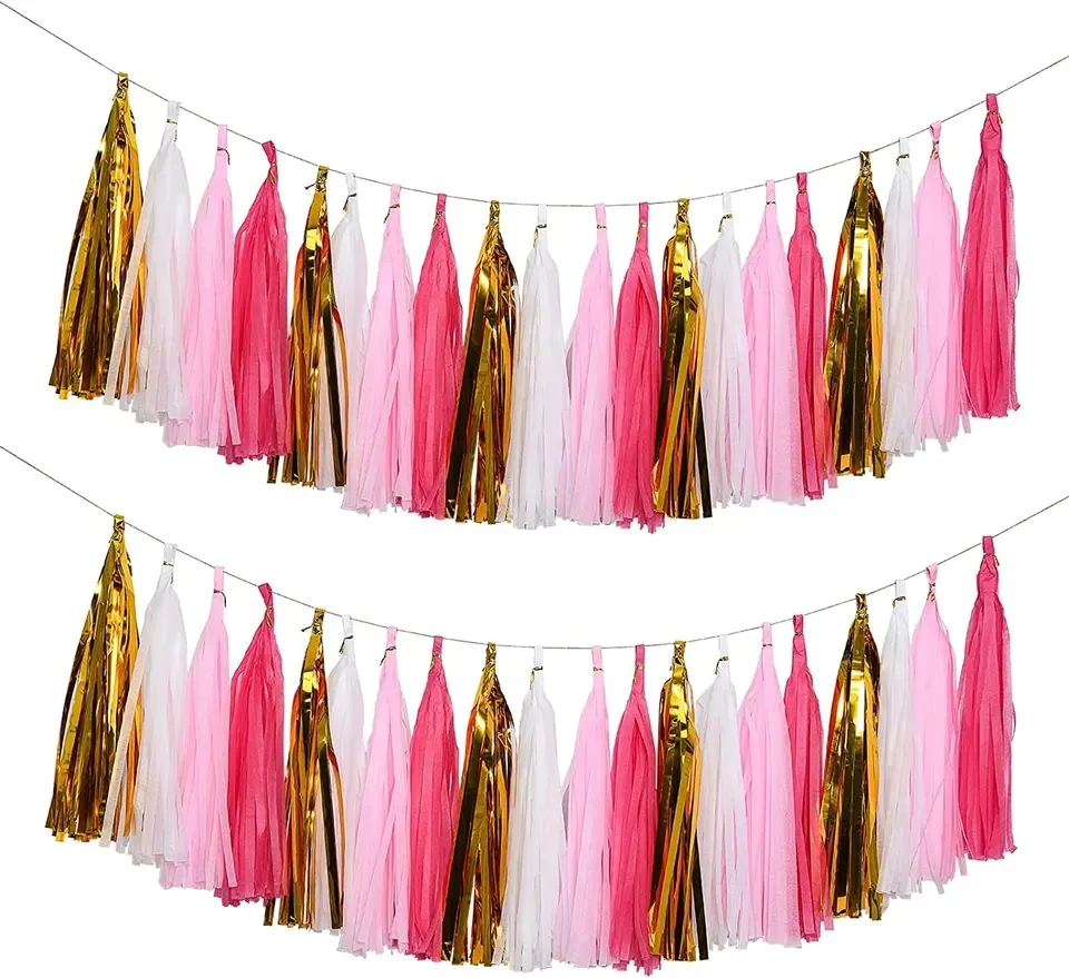 hot sale DIY 5 pcs /bag Foil Tassel Garland Baby Shower Birthday Party Wedding Wall Decoration Tissue Paper Fringe Tassels
