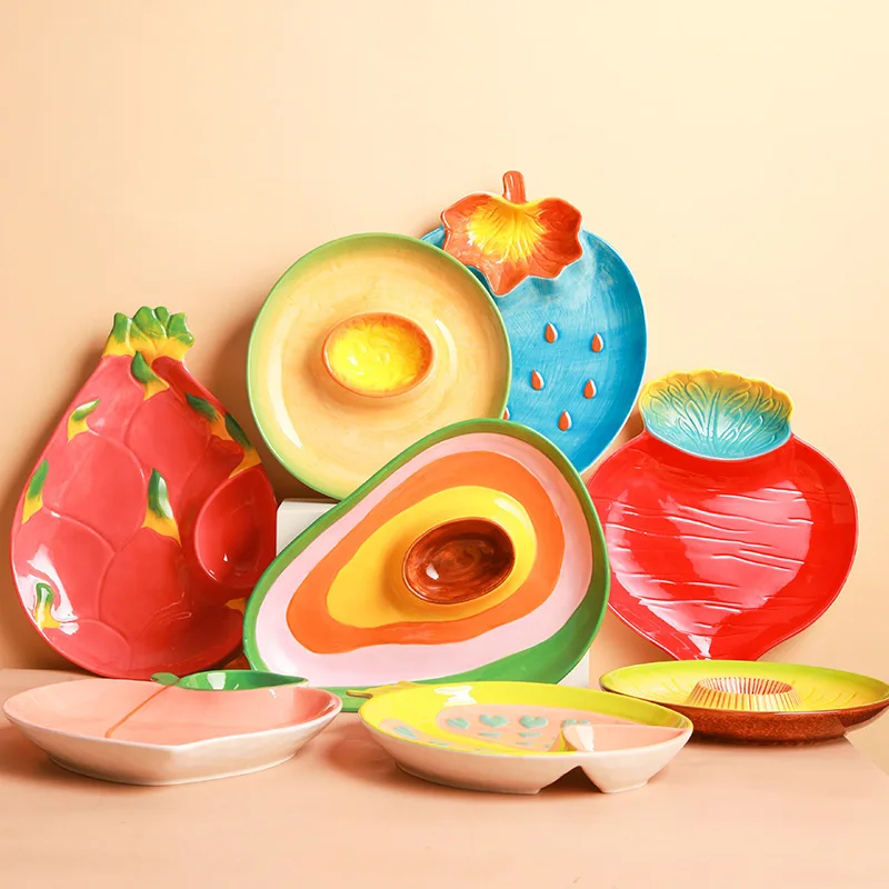 Детская керамическая тарелка в форме фруктов домашняя для клубники авокадо питаи оптом