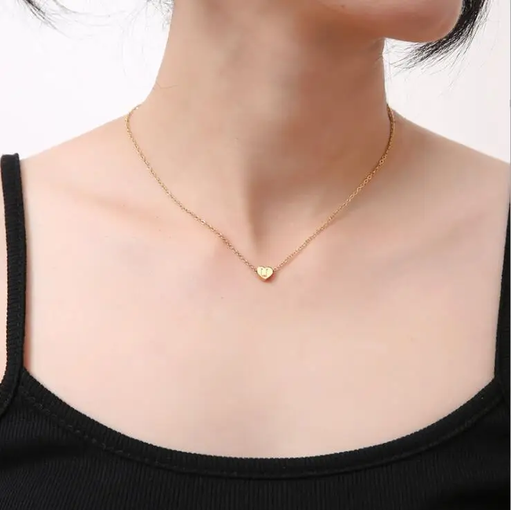 Stainless Steel pendant Gold Chain Initial Charms Metal Heart A To Z Letters Necklace For Women Name Jewelry