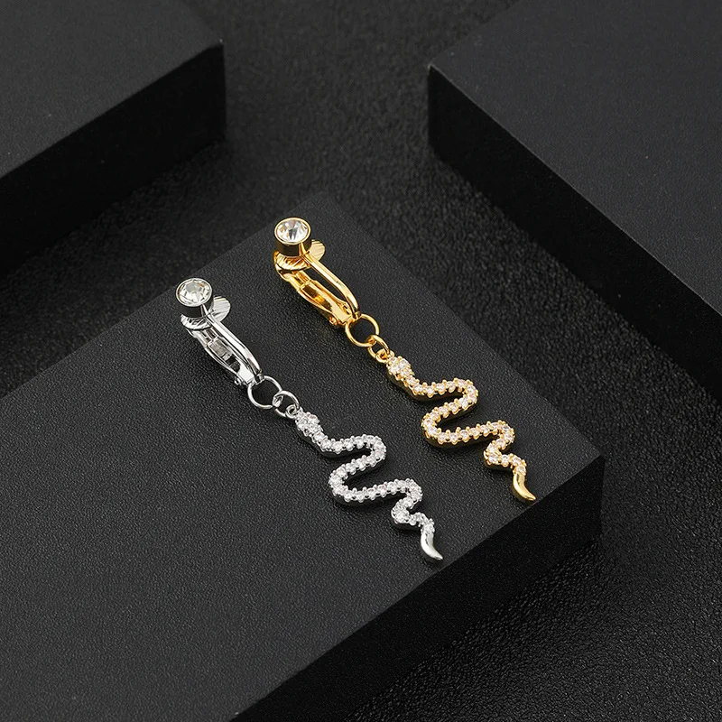 Trendy copper inlaid zircon pendant non perforated snake shaped false navel ring and non perforated body piercing accessory
