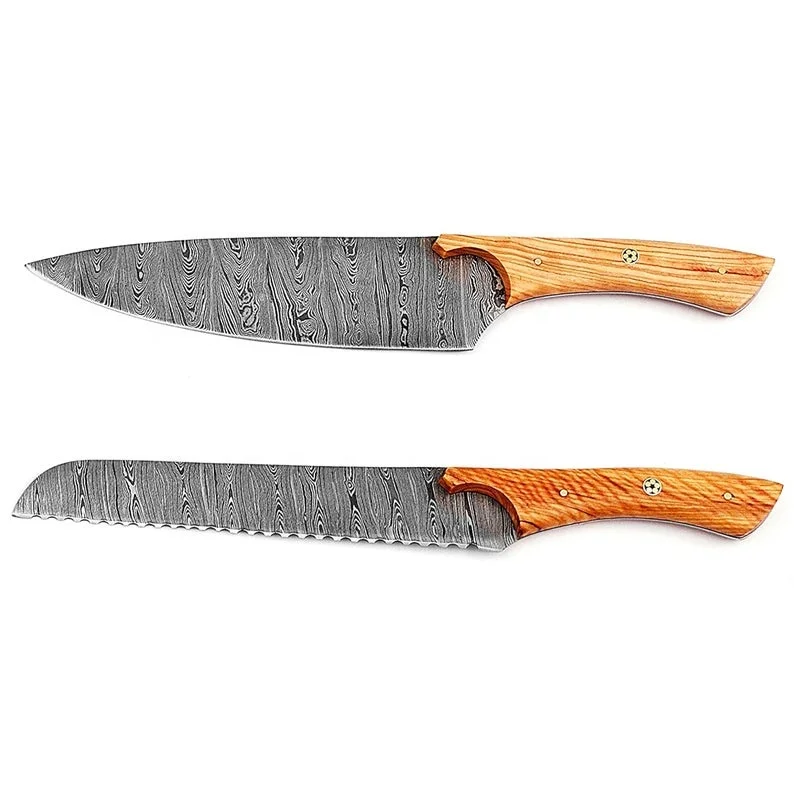 New Products Amazon Top Seller Custom Handmade Damascus Kitchen Knives 6 Pcs Chef Knife Set With Leather Bag