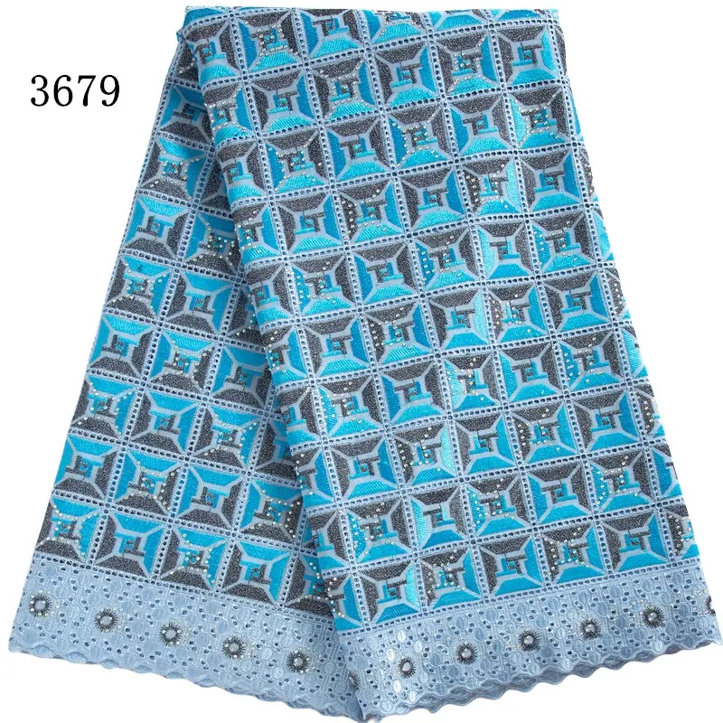 3679 African Lace Fabric 2024 Latest Designs With Many Crystal Swiss Voile Austria Cotton Lace For Nigeria Dubai Senegal Women